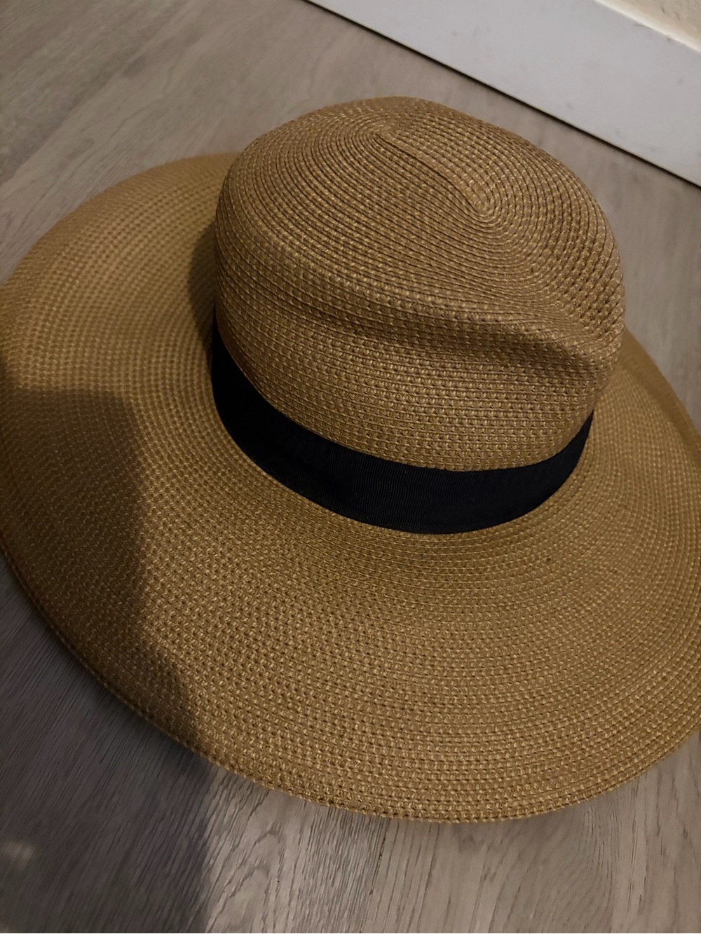 Eric Javits Tan Wide-Brim Sun Hat with Black Band